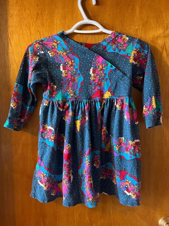 Club Ko Other - Girls' Long-Sleeve Navy Dress with Bright Village Print 10